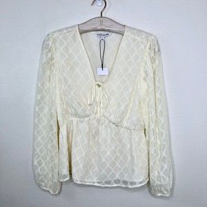 Elizabeth and James Boho Cream Balloon Sleeve Top Small Textured Sheer Peasant S